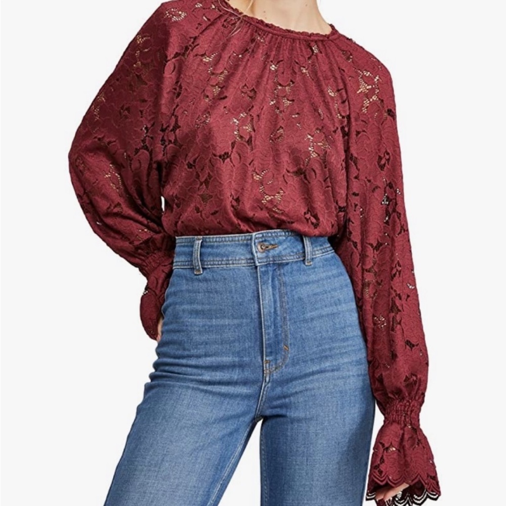 Free People | Olivia Lace Top Wine Size S